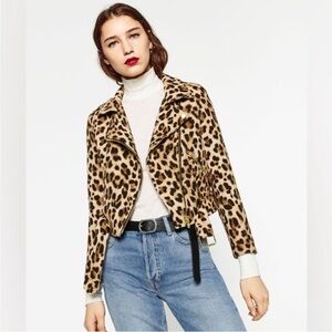 Zara Leopard Print Moto Jacket